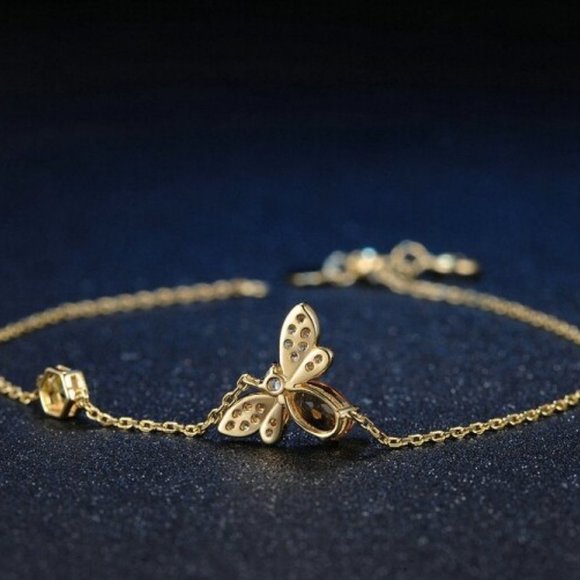*NEW 18K Yellow Gold Citrine Diamond Bee Bracelet - Picture 5 of 7